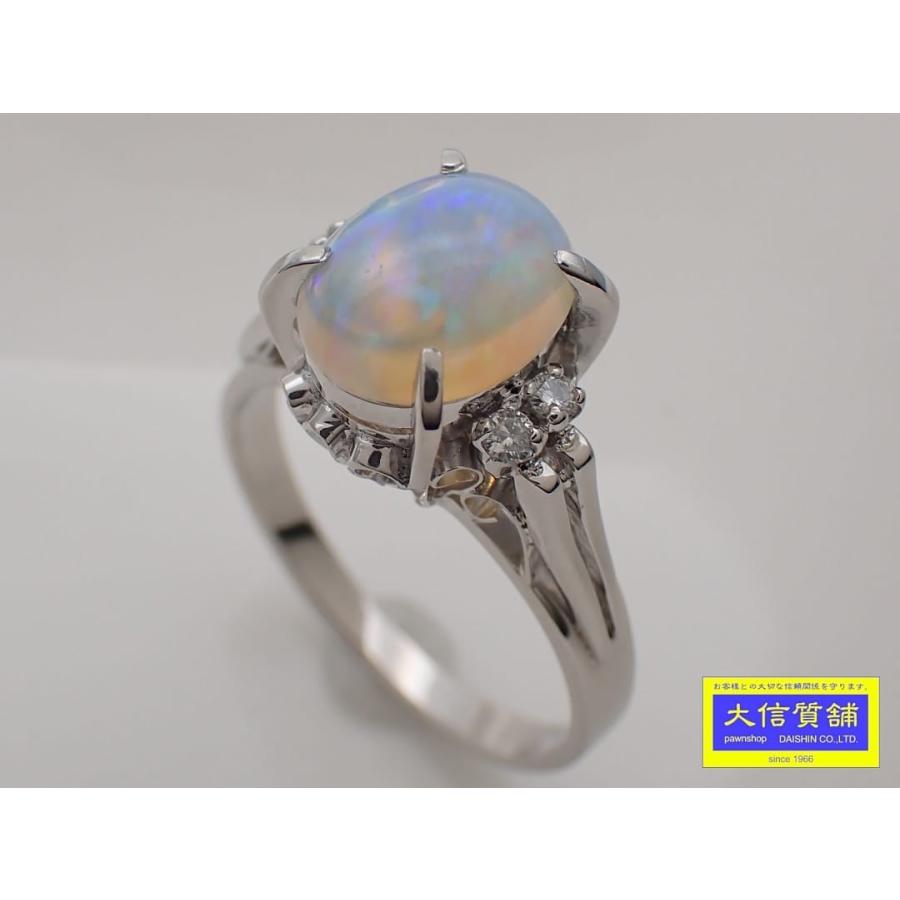 Pt900 プラチナ ダイヤ入り オパールリング OP1.44ct 14号 5.36g 中古A