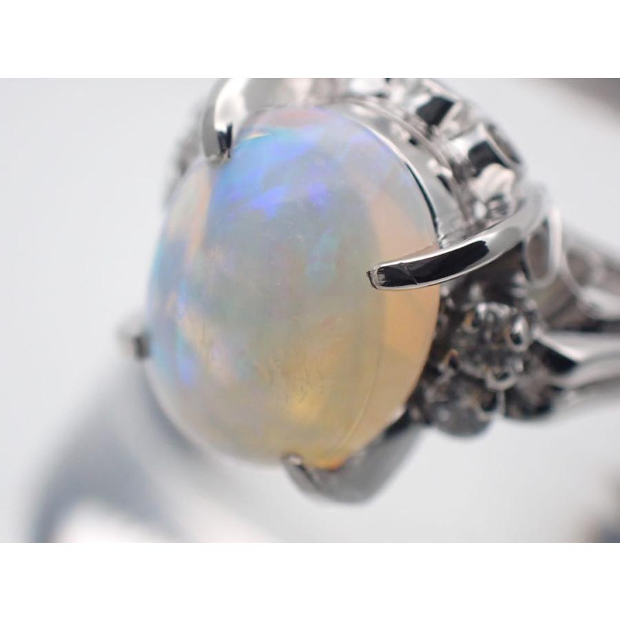 Pt900 プラチナ ダイヤ入り オパールリング OP1.44ct 14号 5.36g 中古A