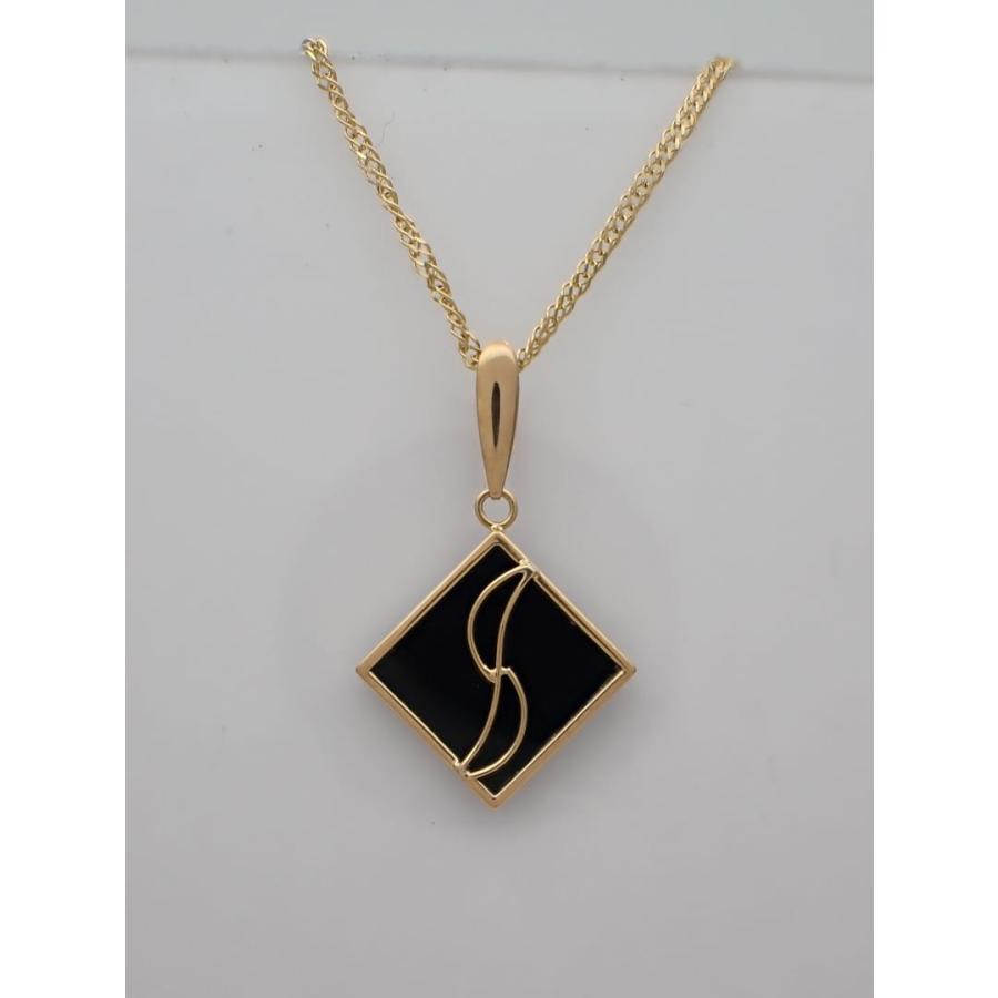 750 K18 イエローゴールド オニキスペンダント Wアズキチェーン