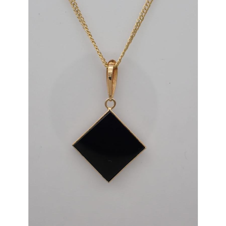 750 K18 イエローゴールド オニキスペンダント Wアズキチェーン