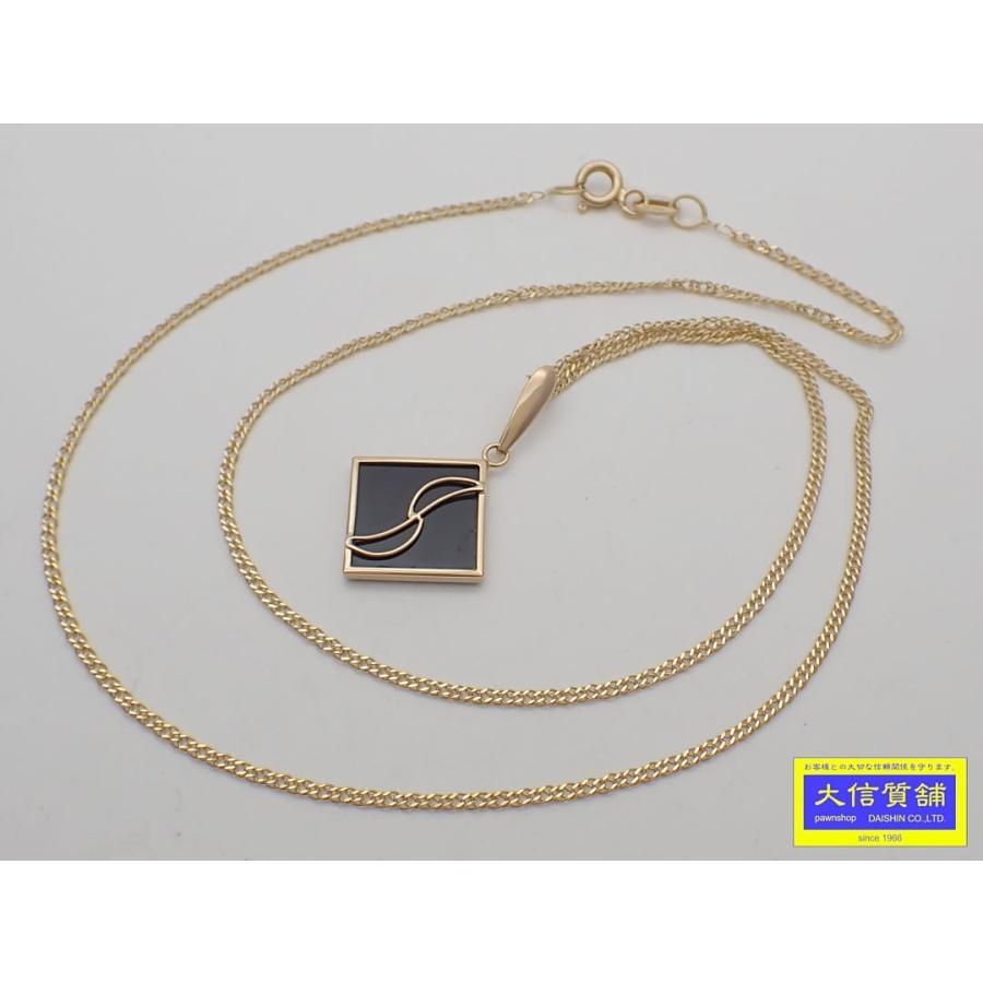 750 K18 イエローゴールド オニキスペンダント Wアズキチェーン