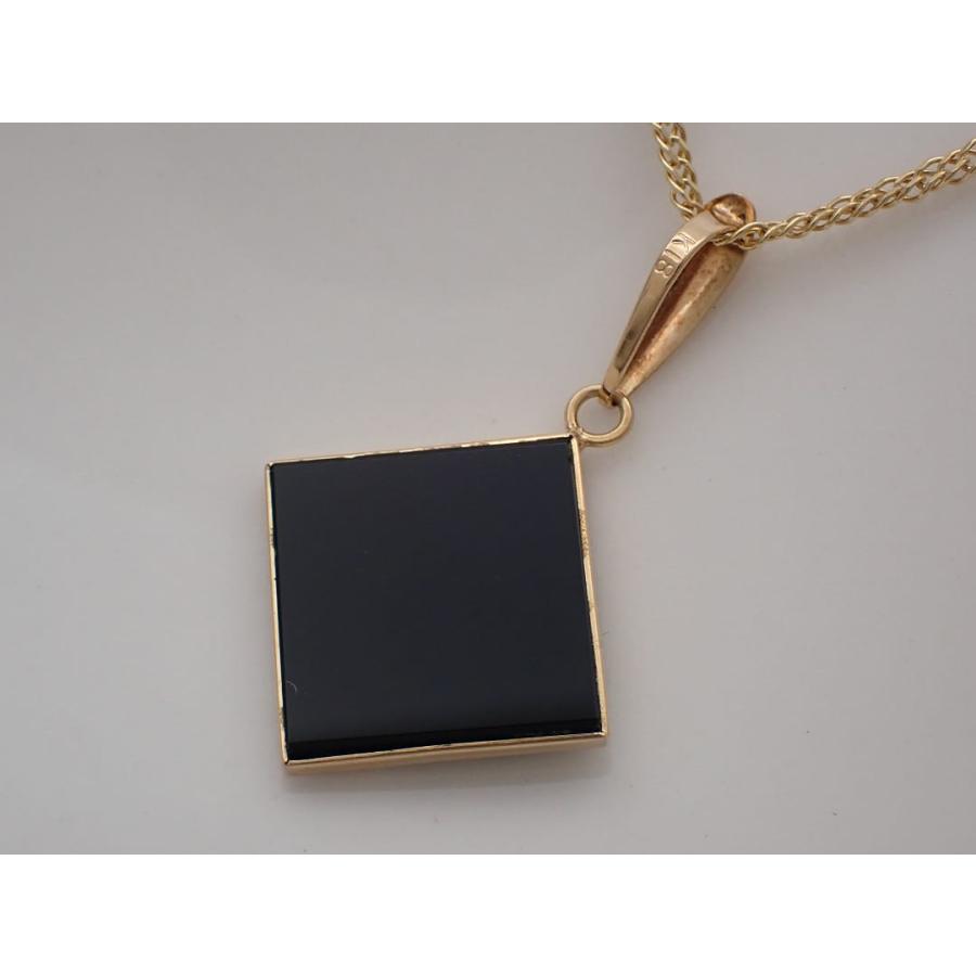 750 K18 イエローゴールド オニキスペンダント Wアズキチェーン