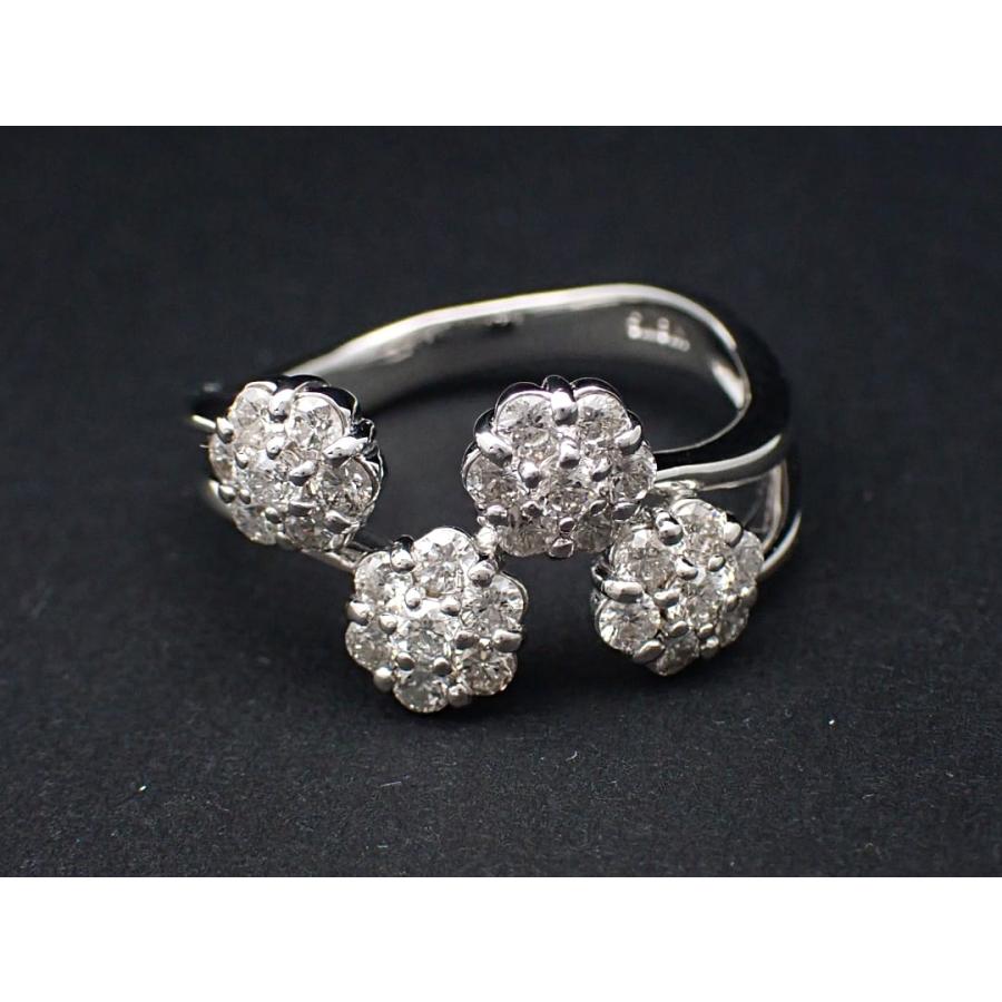 K18WG ホワイトゴールド ダイヤ リング 1.00ct  フラワーモチーフ 16号 7.02g 中古A 【送料無料】 C-9269の画像