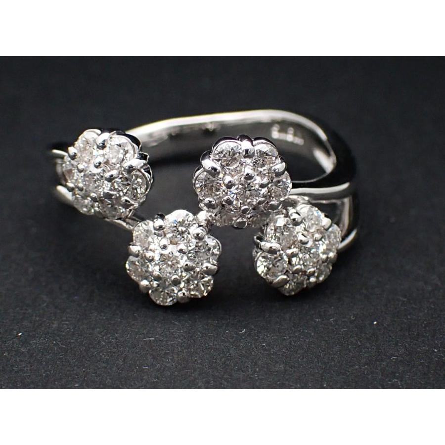 K18WG ホワイトゴールド ダイヤ リング 1.00ct  フラワーモチーフ 16号 7.02g 中古A 【送料無料】 C-9269の画像