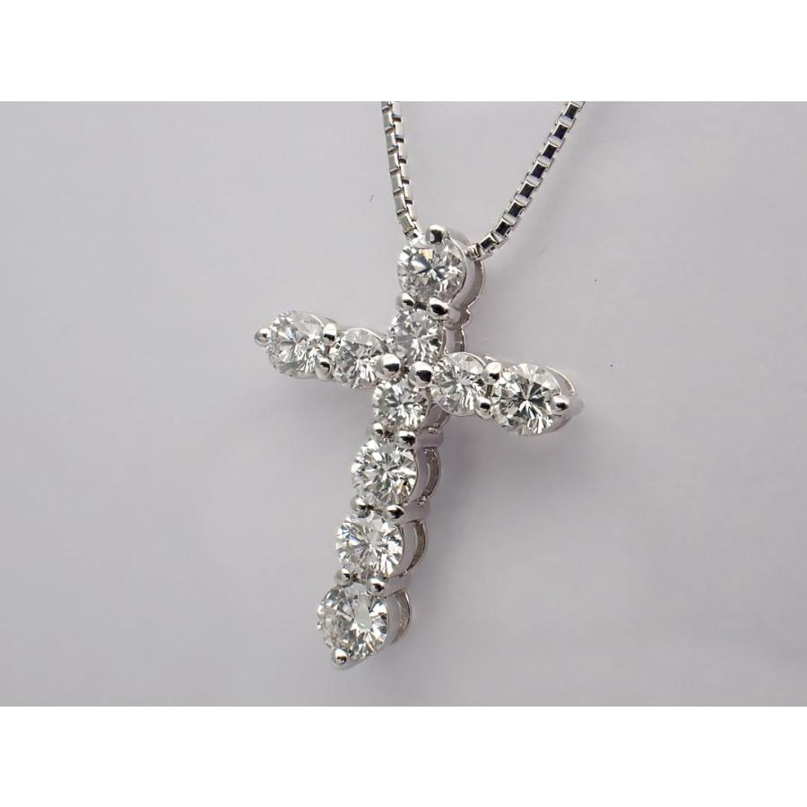 K18WG ホワイトゴールド クロスペンダント ベネチアチェーンネックレス 45cm 1.00ct 5.19g 中古A+ 【送料無料】 C-9297の画像