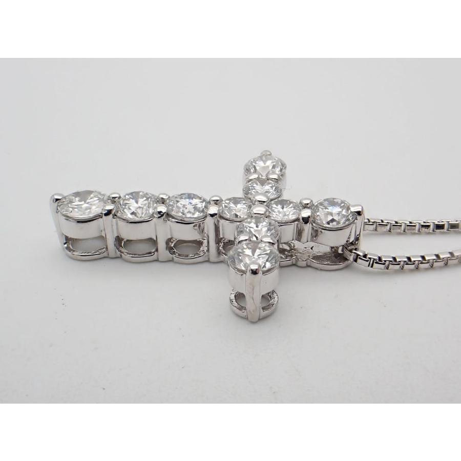 K18WG ホワイトゴールド クロスペンダント ベネチアチェーンネックレス 45cm 1.00ct 5.19g 中古A+ 【送料無料】 C-9297の画像