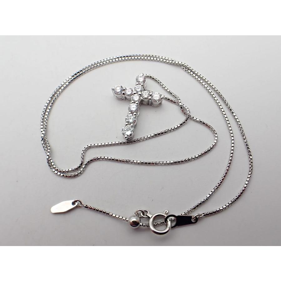 K18WG ホワイトゴールド クロスペンダント ベネチアチェーンネックレス 45cm 1.00ct 5.19g 中古A+ 【送料無料】 C-9297の画像