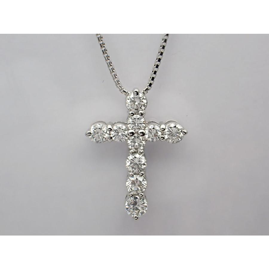 K18WG ホワイトゴールド クロスペンダント ベネチアチェーンネックレス 45cm 1.00ct 5.19g 中古A+ 【送料無料】 C-9297の画像