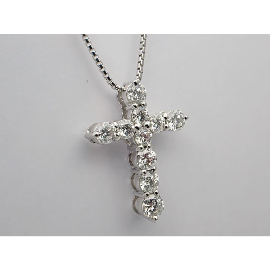 K18WG ホワイトゴールド クロスペンダント ベネチアチェーンネックレス 45cm 1.00ct 5.19g 中古A+ 【送料無料】 C-9297の画像