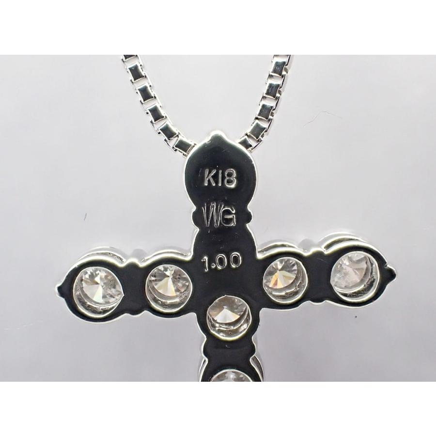 K18WG ホワイトゴールド クロスペンダント ベネチアチェーンネックレス 45cm 1.00ct 5.19g 中古A+ 【送料無料】 C-9297の画像