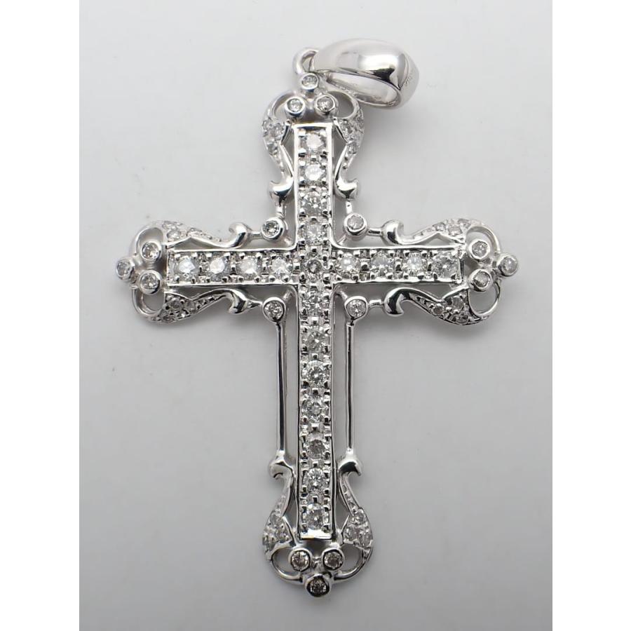 K18WG ホワイトゴールド ダイヤクロス ペンダントトップ 1.00ct 6.41g 中古A+ 【送料無料】 C-9304の画像