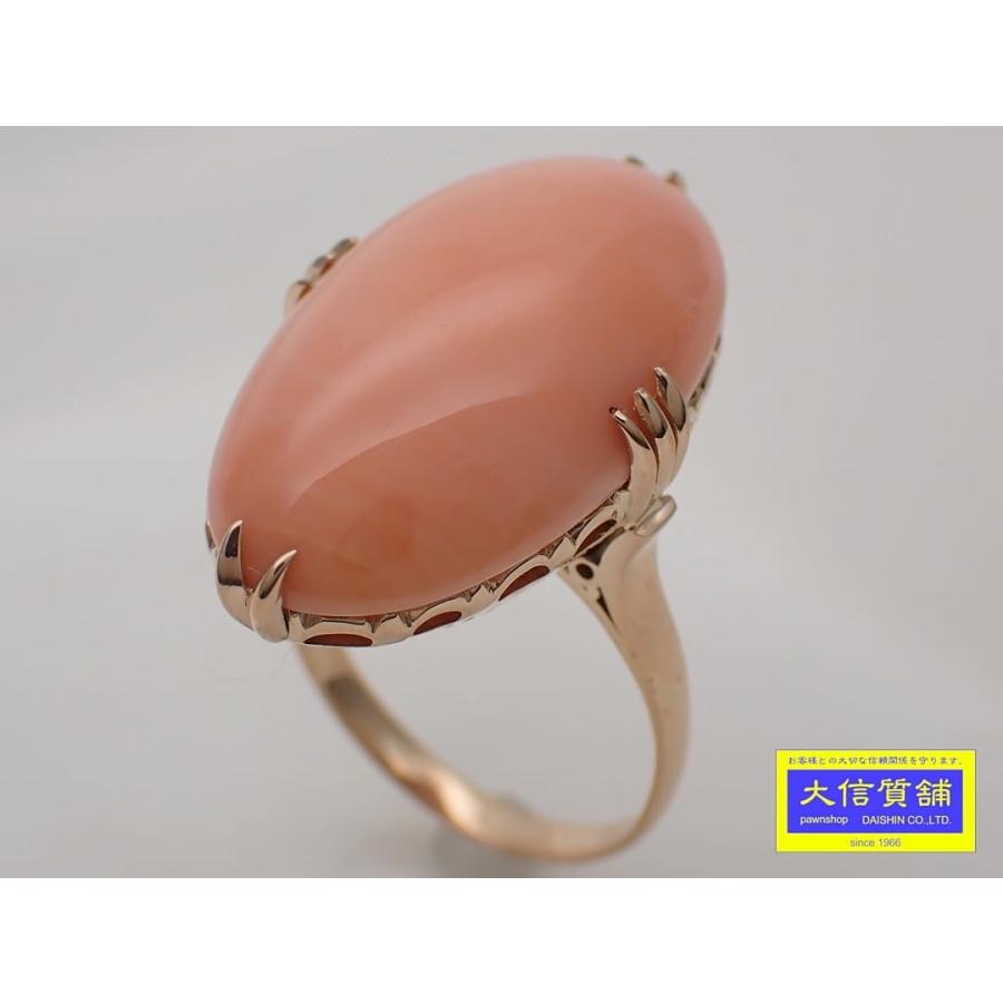 中古 K18 イエローゴールド リング 3g サイズ 11 K18 イエローゴールド サンゴ リング 11号 5.98g 中古A- 【送料無料