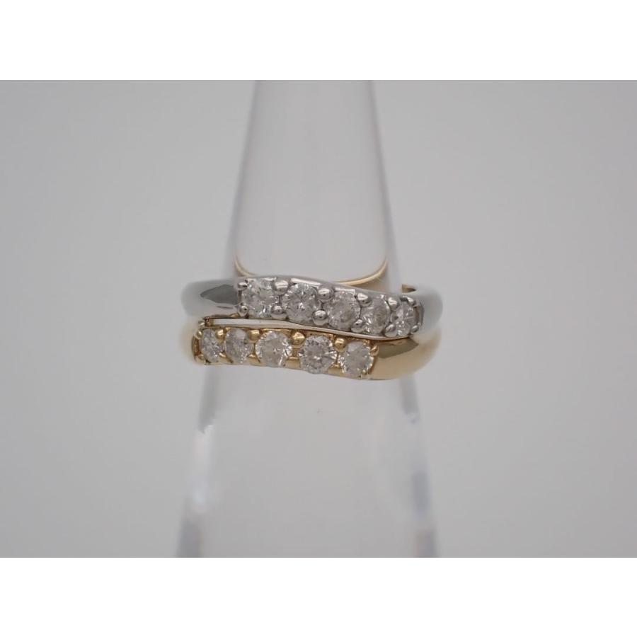 K18 Pt900 イエローゴールド プラチナ コンビ ダイヤリング 0.50ct 2号 3.76g 中古A 【送料無料】 C-9415の画像