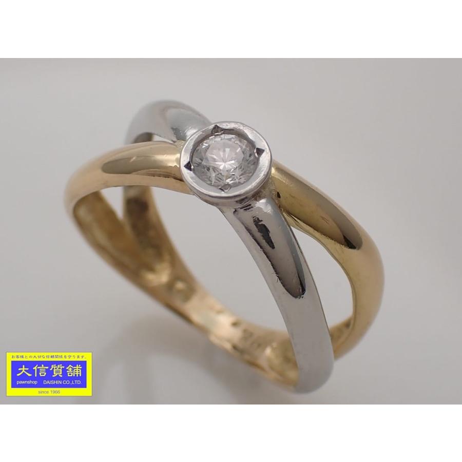 K18 Pt900 イエローゴールド プラチナ コンビ ダイヤリング 0.16ct 9号 