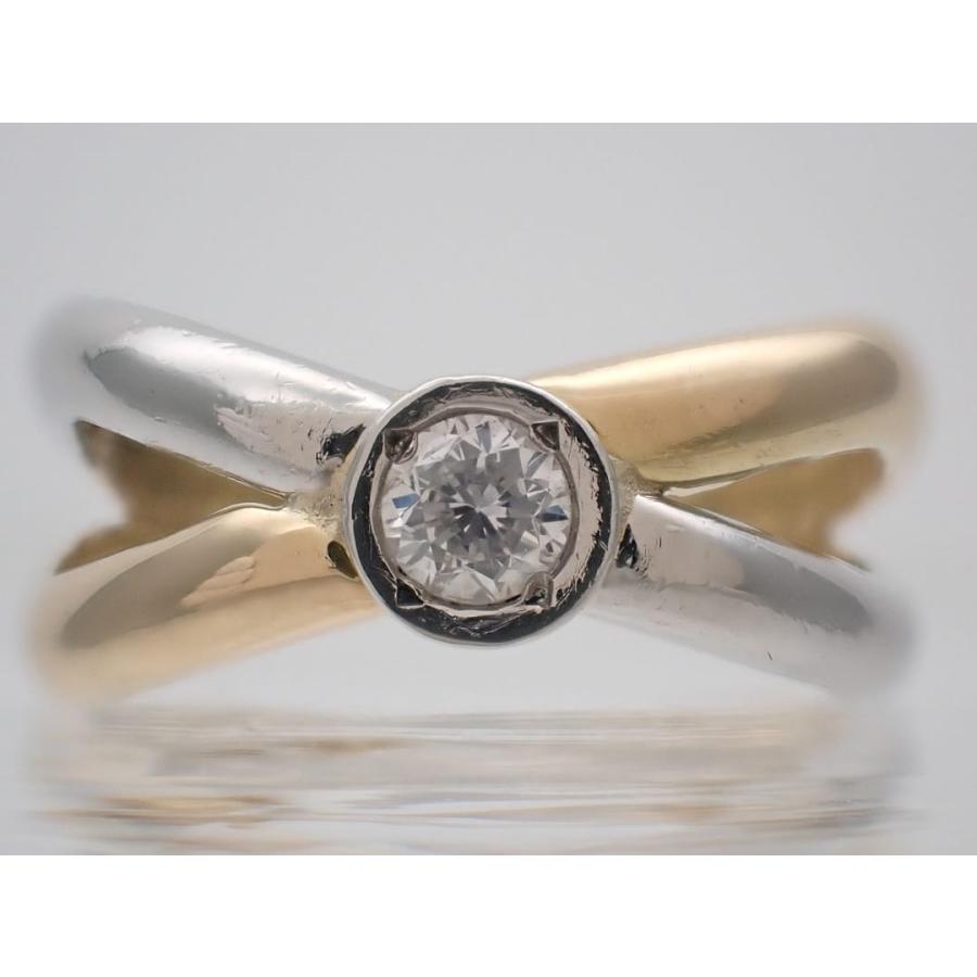 K18 Pt900 イエローゴールド プラチナ コンビ ダイヤリング 0.16ct 9号 