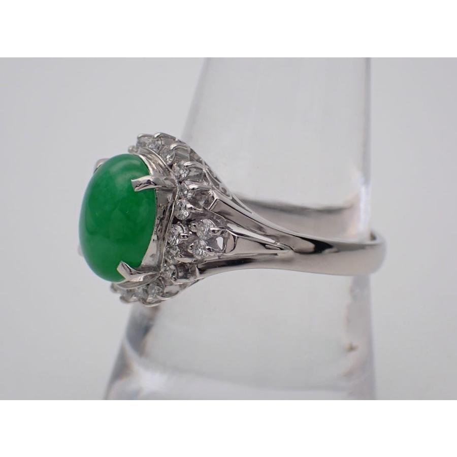 PT900 プラチナ ダイヤ取巻き ヒスイ リング J2.85ct D0.37ct 18号 7.73g 中古A+ 【送料無料】 C-9432の画像