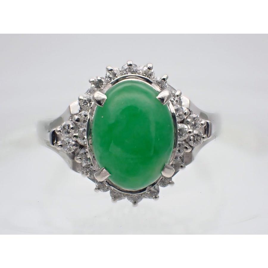 PT900 プラチナ ダイヤ取巻き ヒスイ リング J2.85ct D0.37ct 18号 7.73g 中古A+ 【送料無料】 C-9432の画像