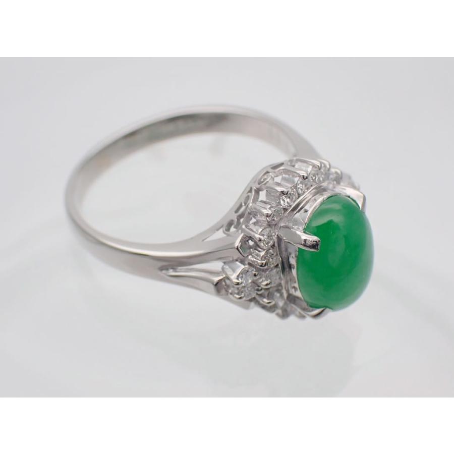 PT900 プラチナ ダイヤ取巻き ヒスイ リング J2.85ct D0.37ct 18号 7.73g 中古A+ 【送料無料】 C-9432の画像