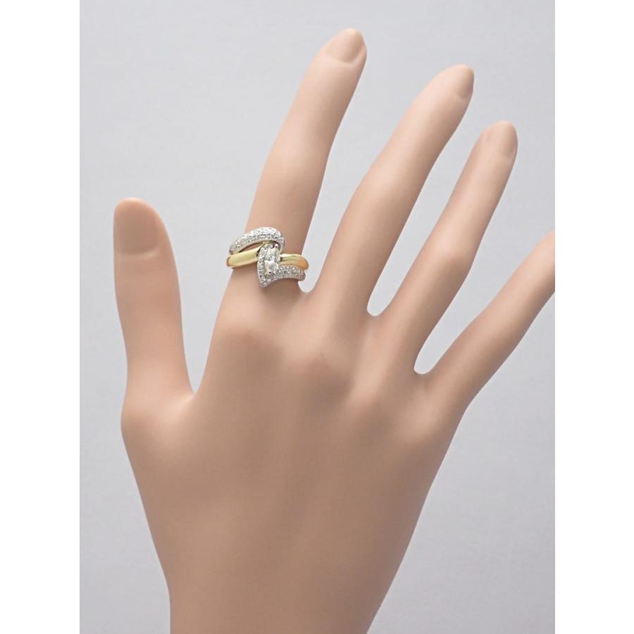 K18 Pt900 イエローゴールド プラチナ マーキスダイヤリング 13号 0.61ct 7.66g 中古A+ 【送料無料】 C-9454の画像