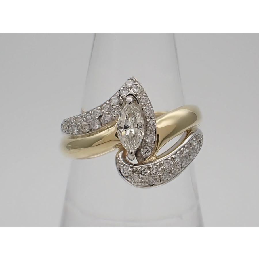 K18 Pt900 イエローゴールド プラチナ マーキスダイヤリング 13号 0.61ct 7.66g 中古A+ 【送料無料】 C-9454の画像