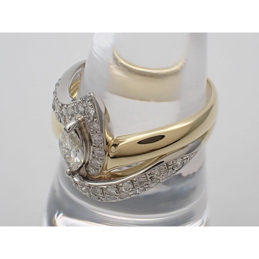 K18 Pt900 イエローゴールド プラチナ マーキスダイヤリング 13号 0.61ct 7.66g 中古A+ 【送料無料】 C-9454の画像