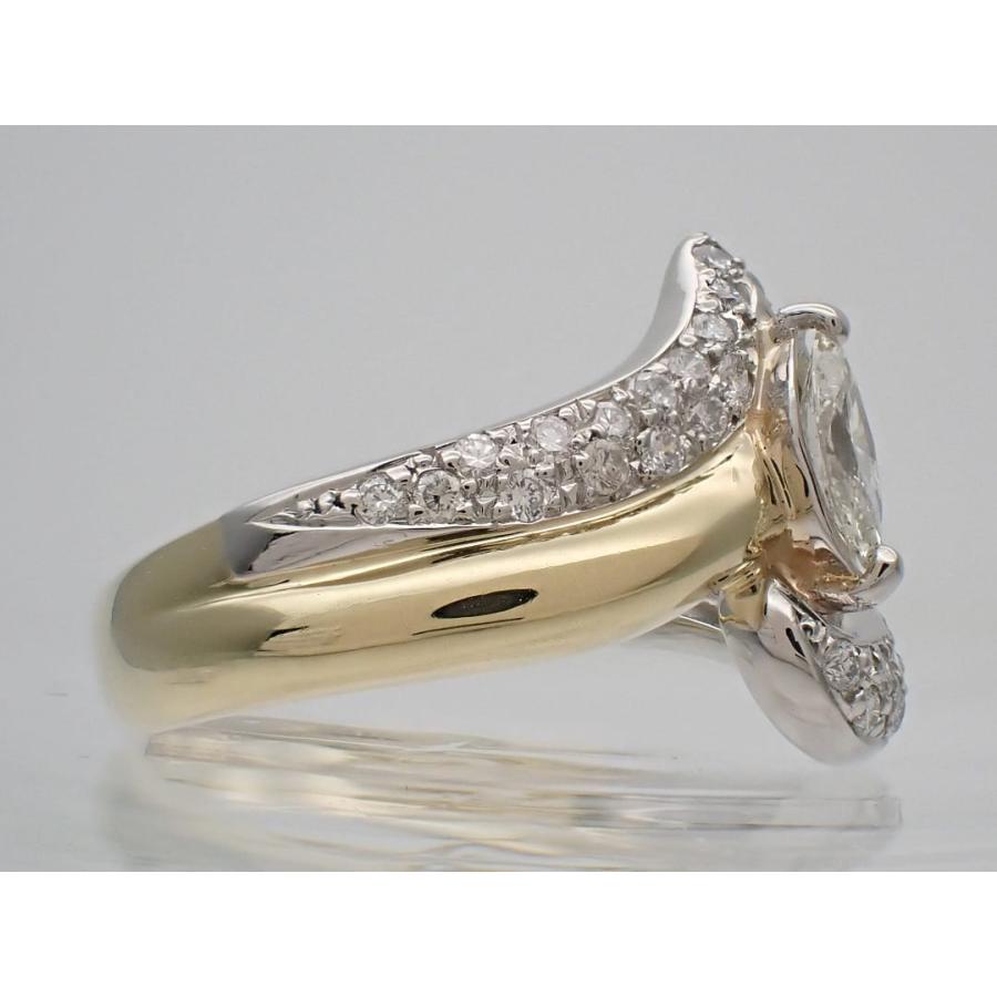 K18 Pt900 イエローゴールド プラチナ マーキスダイヤリング 13号 0.61ct 7.66g 中古A+ 【送料無料】 C-9454の画像