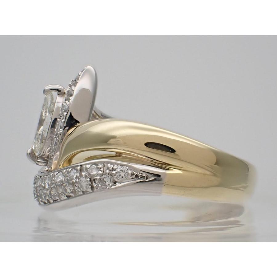 K18 Pt900 イエローゴールド プラチナ マーキスダイヤリング 13号 0.61ct 7.66g 中古A+ 【送料無料】 C-9454の画像