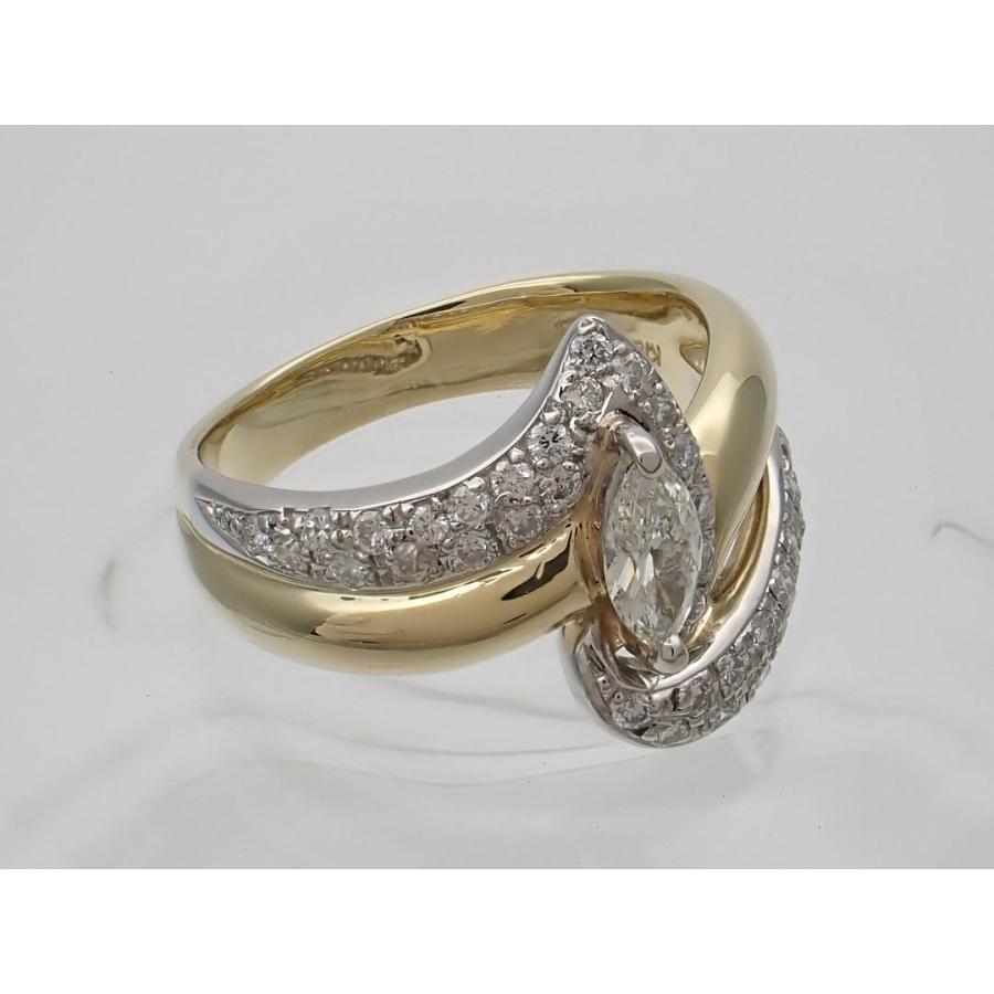 K18 Pt900 イエローゴールド プラチナ マーキスダイヤリング 13号 0.61ct 7.66g 中古A+ 【送料無料】 C-9454の画像