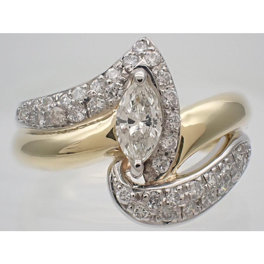 K18 Pt900 イエローゴールド プラチナ マーキスダイヤリング 13号 0.61ct 7.66g 中古A+ 【送料無料】 C-9454の画像