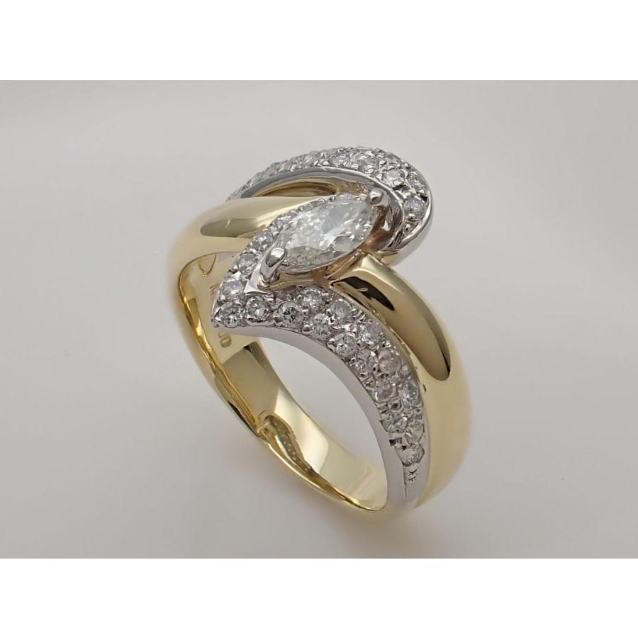 K18 Pt900 イエローゴールド プラチナ マーキスダイヤリング 13号 0.61ct 7.66g 中古A+ 【送料無料】 C-9454の画像