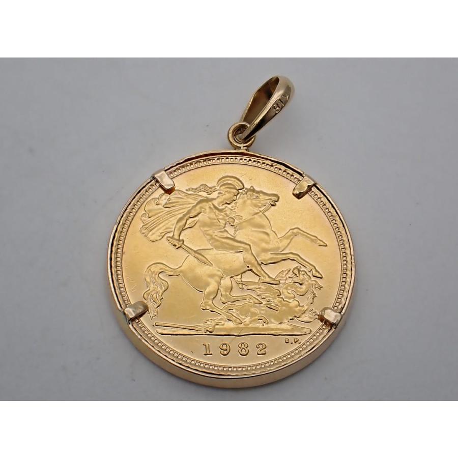 916 K22 ハーフソブリン金貨 ペンダントトップ K18枠 1982年銘