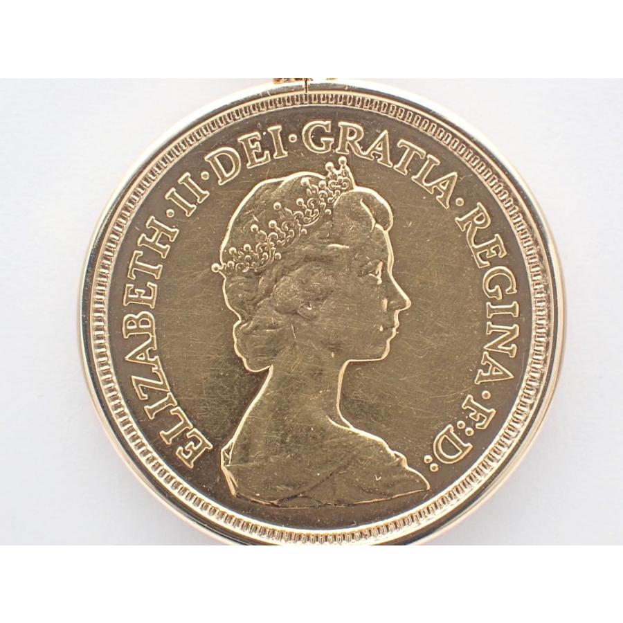 916 K22 ハーフソブリン金貨 ペンダントトップ K18枠 1982年銘