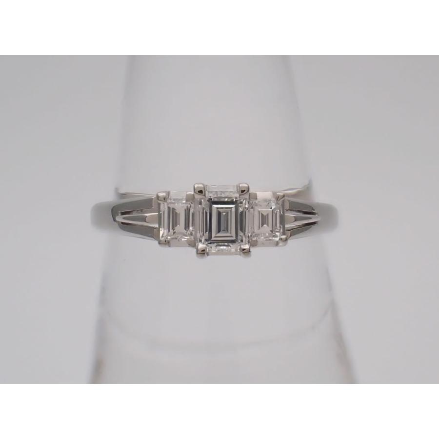 Pt900 プラチナ ダイヤリング スクエアカット 0.41ct+0.23ct 15号 4.57g 中古A+ 【送料無料】 C-9553の画像
