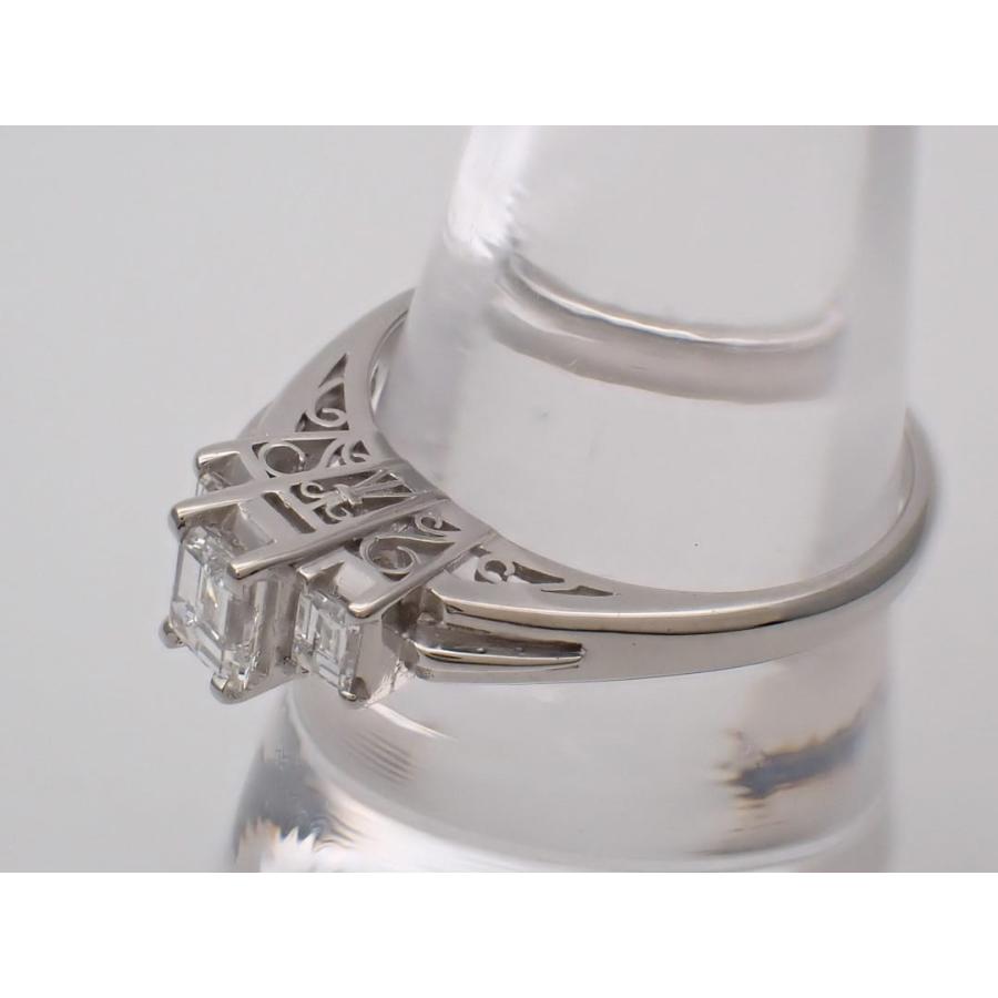 Pt900 プラチナ ダイヤリング スクエアカット 0.41ct+0.23ct 15号 4.57g 中古A+ 【送料無料】 C-9553の画像