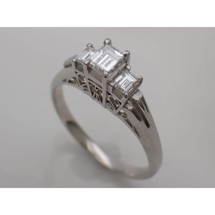 Pt900 プラチナ ダイヤリング スクエアカット 0.41ct+0.23ct 15号 4.57g 中古A+ 【送料無料】 C-9553の画像