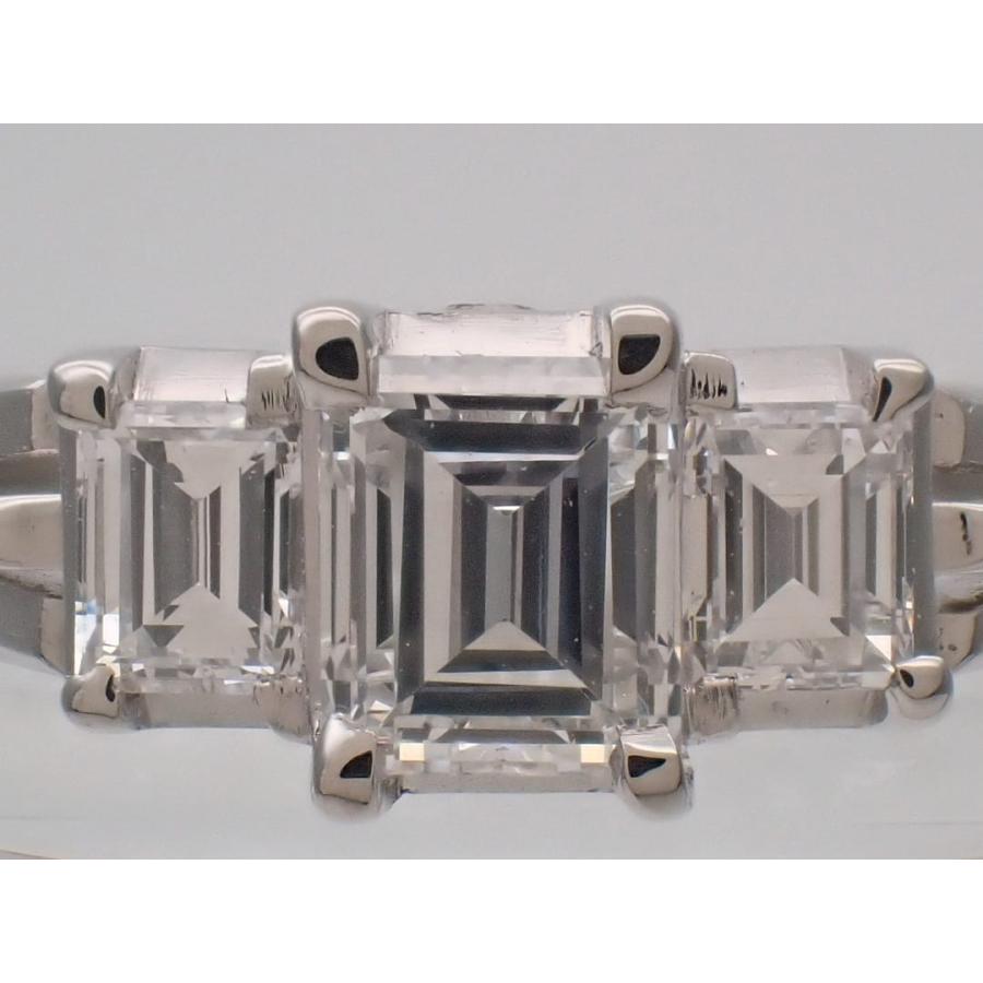 Pt900 プラチナ ダイヤリング スクエアカット 0.41ct+0.23ct 15号 4.57g 中古A+ 【送料無料】 C-9553の画像