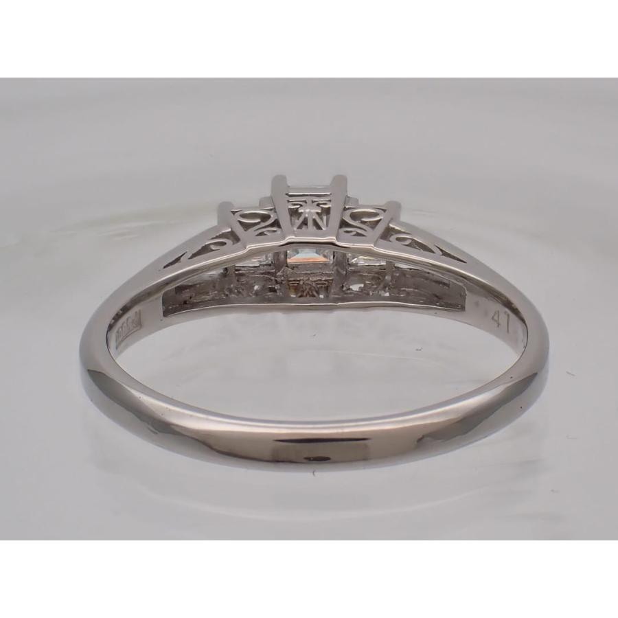 Pt900 プラチナ ダイヤリング スクエアカット 0.41ct+0.23ct 15号 4.57g 中古A+ 【送料無料】 C-9553の画像