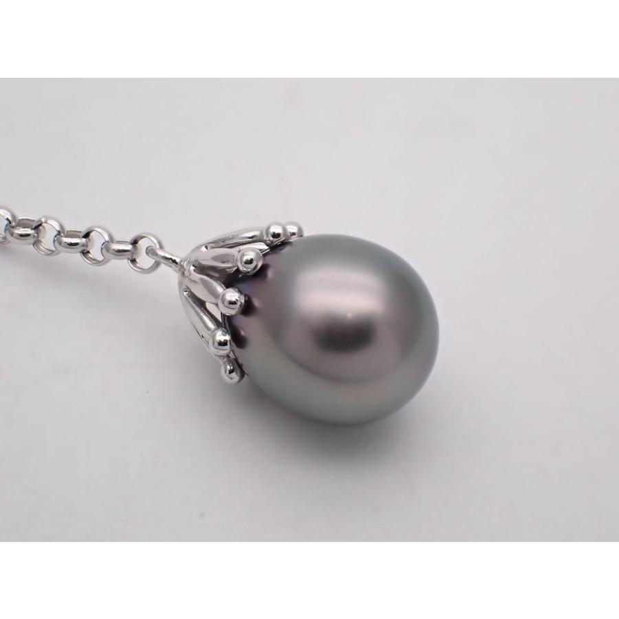 TASAKI タサキ 田崎真珠 K18WG ホワイトゴールド ブラック ドロップパール ペンダント ネックレス Y字 7.18g 中古A 【送料無料】 C-9579の画像