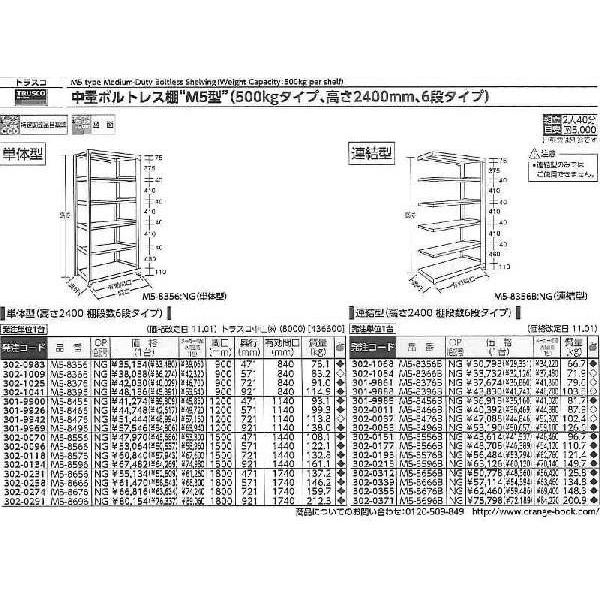 トラスコ中山　M5型中量棚　1200X471XH2400　NG　[A170810]　NG　連結　6段　M5-8456B