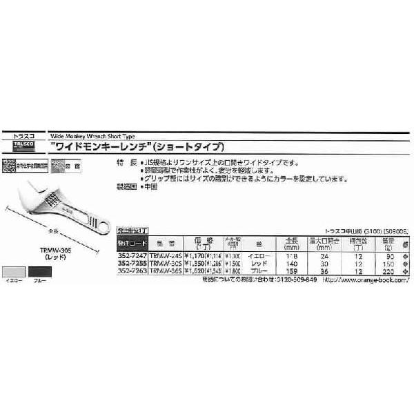 トラスコ中山 ワイドモンキーレンチ ショートタイプ 30mm TRMW-30S [A010315]｜daishinshop｜02