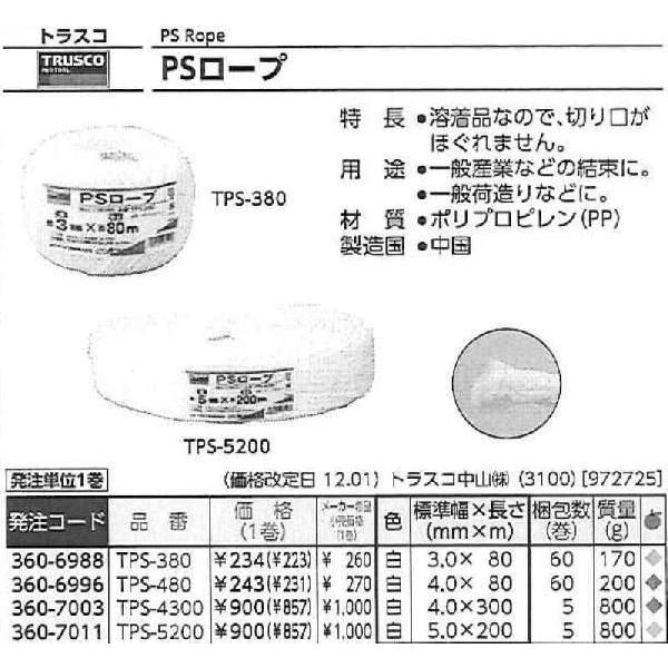 トラスコ中山 PSロープ 幅4mmX長さ80m 白 TPS-480 [A200308] : 1-360