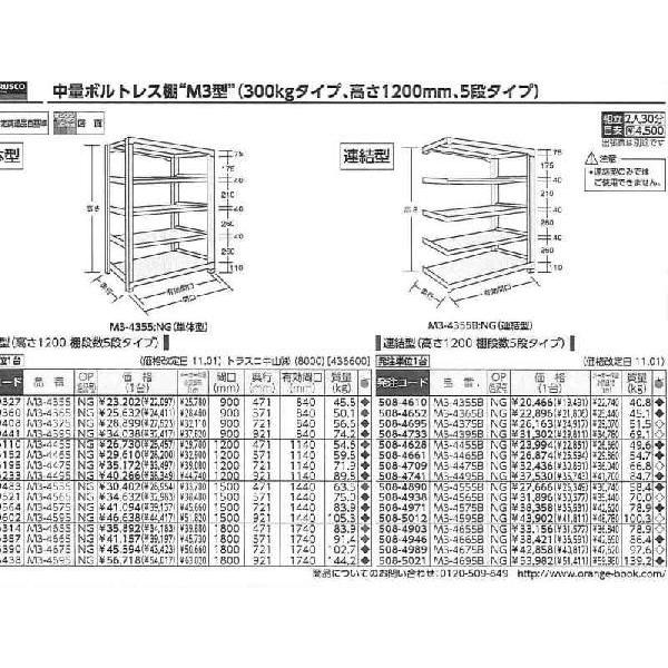 トラスコ中山　M3型中量棚　1200X471XH1200　5段　M3-4455　[A170801]　単体　NG　NG