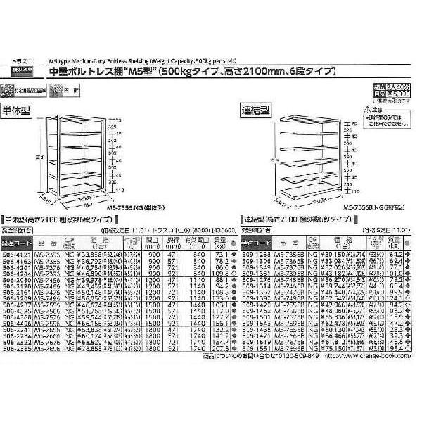 トラスコ中山　M5型中量棚　1800X571XH2100　単体　NG　NG　M5-7666　6段　[A170804]