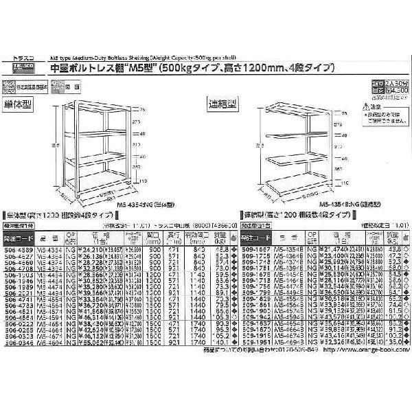 トラスコ中山　M5型中量棚　1500X571XH1200　4段　単体　NG　NG　M5-4564　[A170801]