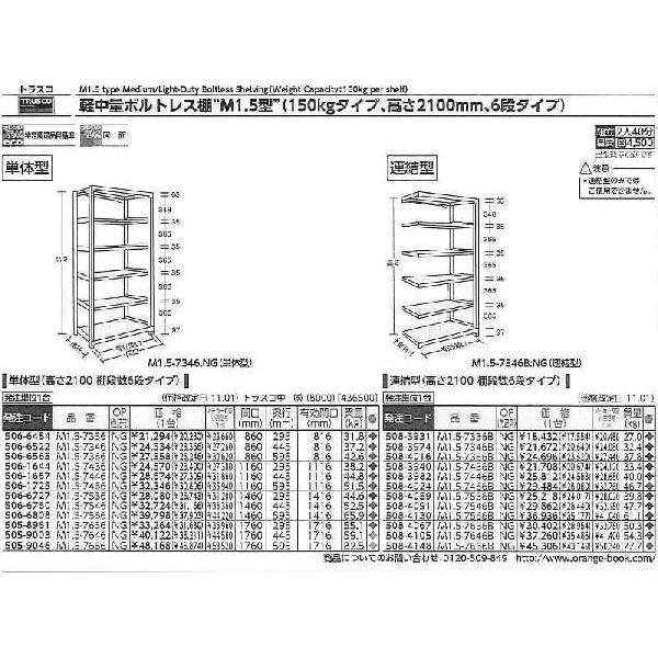 トラスコ中山　M1.5型軽中量棚　1760X445XH2100　6段　NG　[A170604]　M1.5-7646B