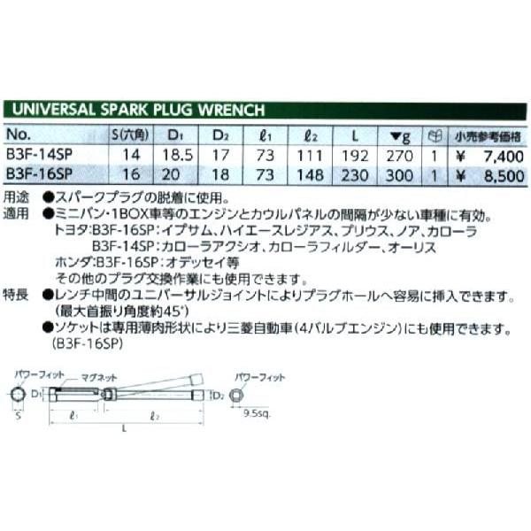 【キャンセル不可】KTC 9.5SQ ユニバーサルプラグレンチ B3F-16SP [A010624]｜daishinshop｜02