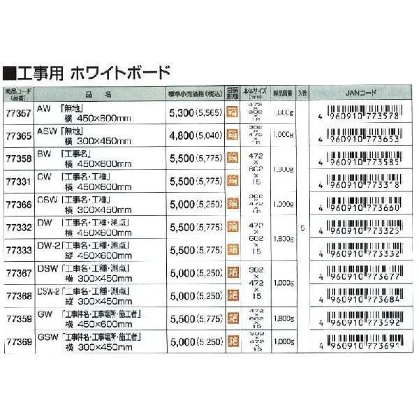 シンワ測定 ホワイトボード 450ｘ600mm 横DW 「工事名・工種・測点」 No.77332 [A030410]｜daishinshop｜03