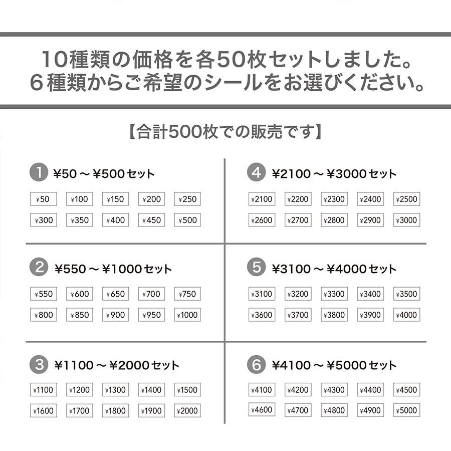 プライスシール 価格帯別500枚セット 値段シールセット 10×5mm＜白地 