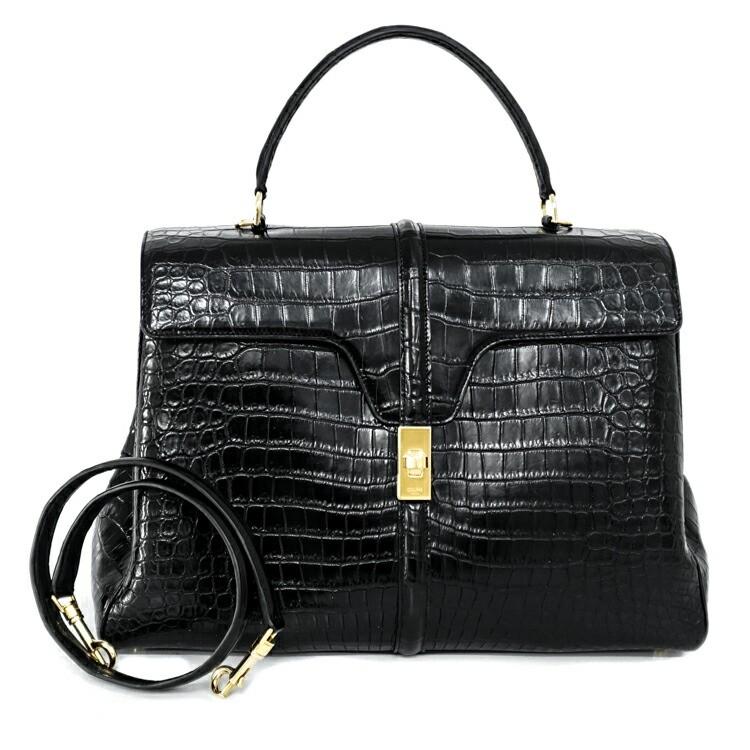 【希少】CELINE 16 セーズ ハンドバッグ ショルダーバッグ クロコダイルマット レザー ブラック ゴールド金具 2WAY ブランドバッグ 2s78447j【中古】 | 16（CELINE）