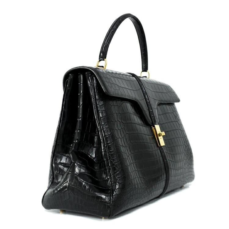 【希少】CELINE 16 セーズ ハンドバッグ ショルダーバッグ クロコダイルマット レザー ブラック ゴールド金具 2WAY ブランドバッグ 2s78447j【中古】 | 16（CELINE） | 01